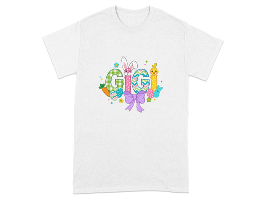 Colorful Gigi Bunny Carrot Design Easter T-Shirt