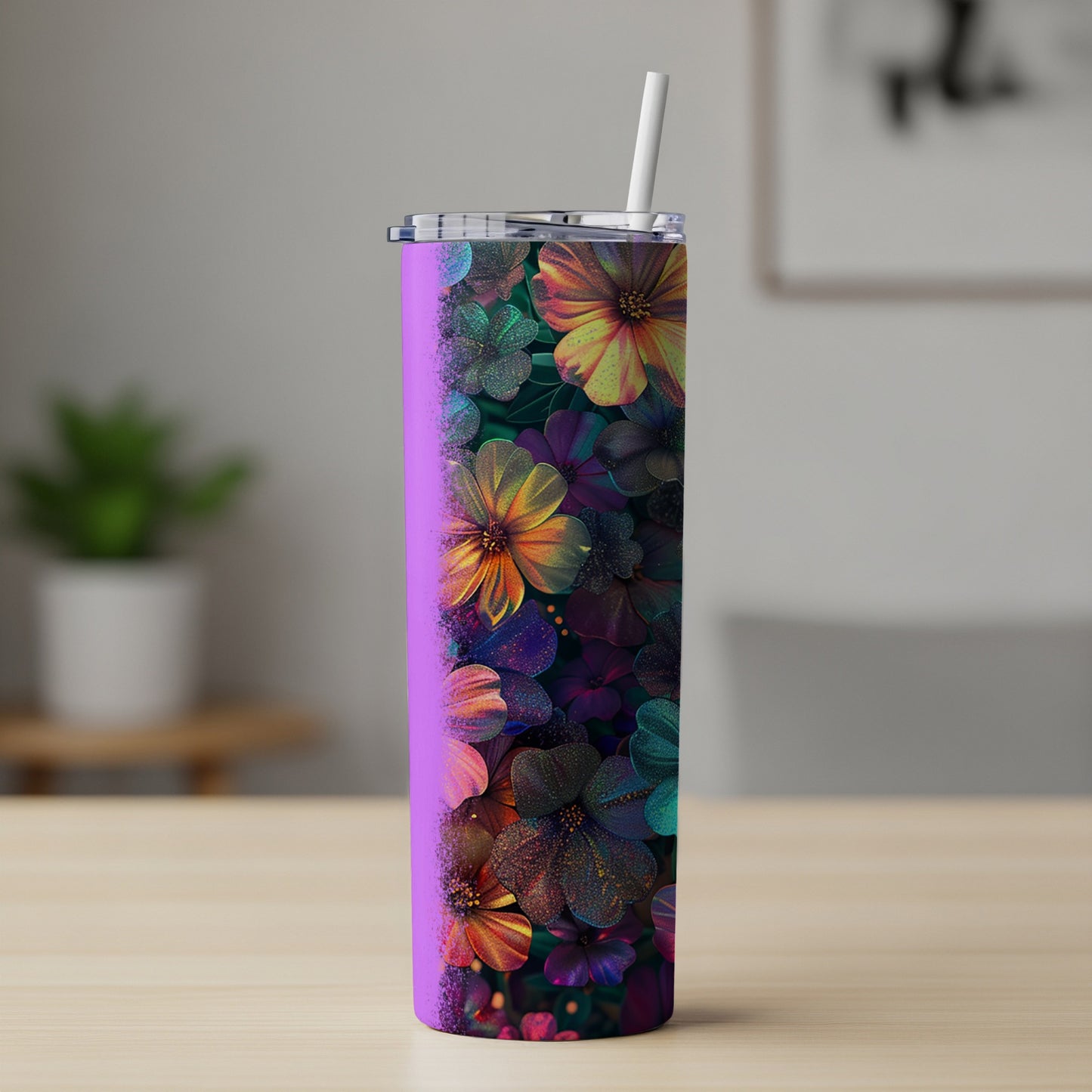 Vibrant Iridescent Floral Pattern Tumbler Purple Fade product type