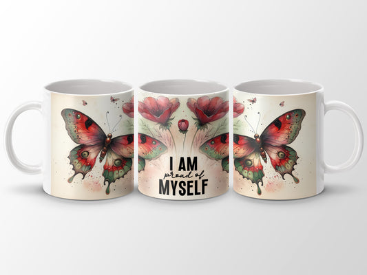 I AM proud of MYSELF Butterfly Poppies Inspirational Mug product type
Butterfly
Proud
Myself
Flowers
Poppies
Red design
Nature art
Inspirational
Self love
Unique gift
Drinkware
Beverage mug
Hot drink
Cold drink
Watercolor
Artistic design
Colorful mug
Positive vibe
Daily reminder
Beautiful print
