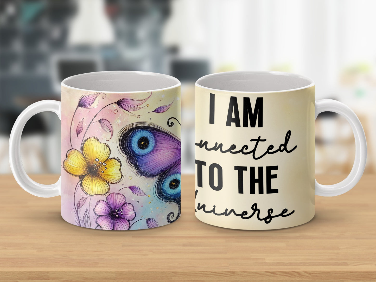I AM connected TO THE Universe butterfly flowers mug