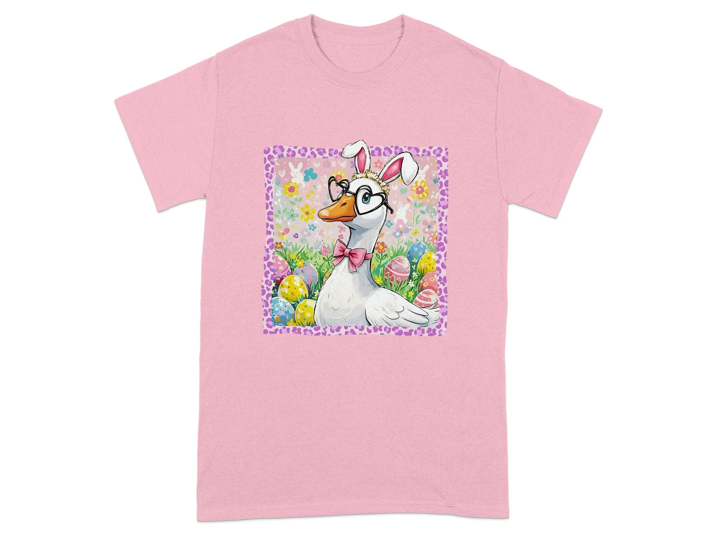 Goose Wearing Bunny Ears and Glasses Pink T-Shirt