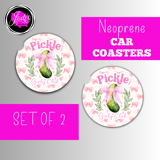 Pickle Girly Club Neoprene Car Coasters – Set of 2