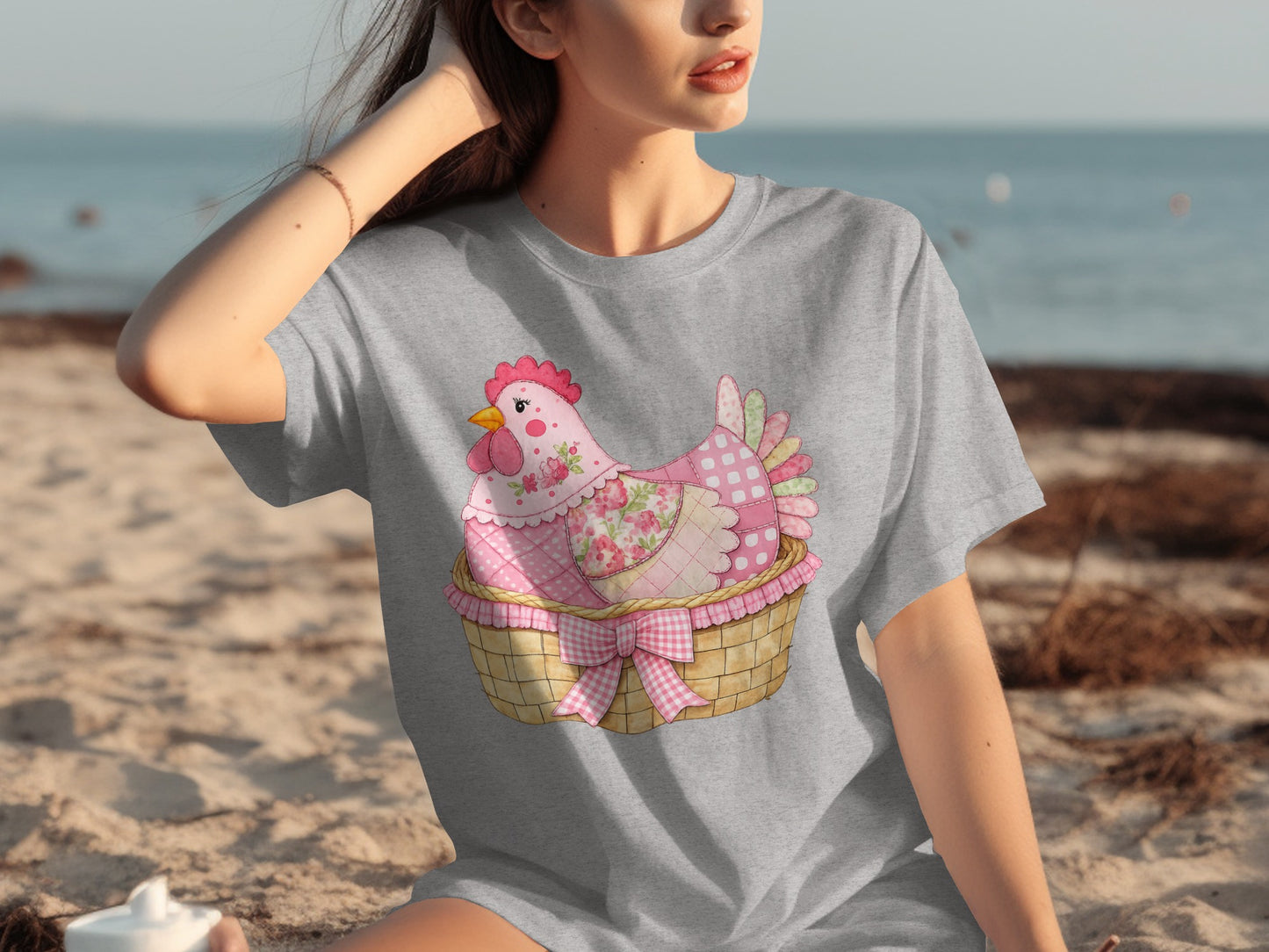 Cute Hen in Basket Graphic Women's T-shirt Product