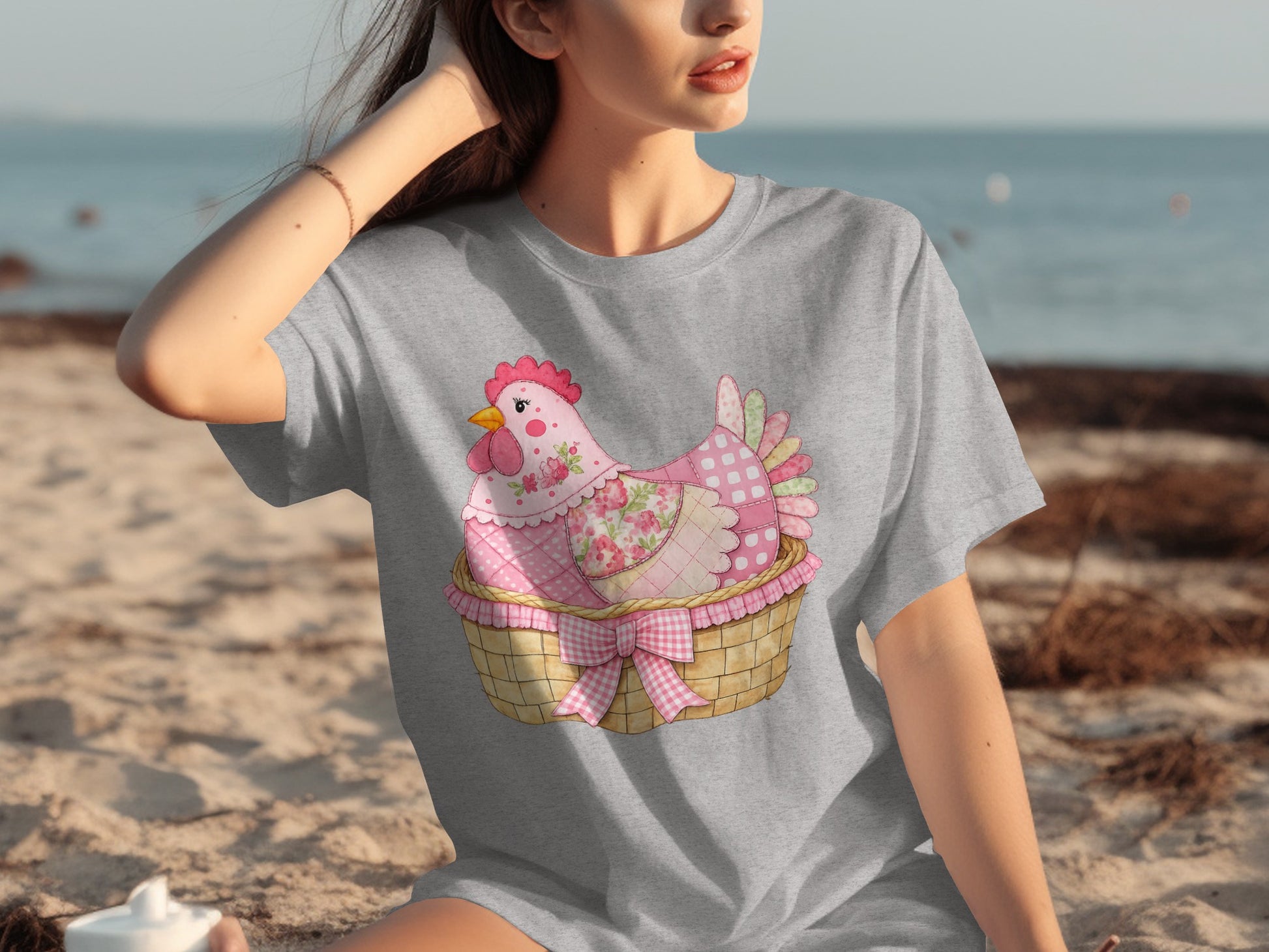Cute Hen in Basket Graphic Women's T-shirt Product