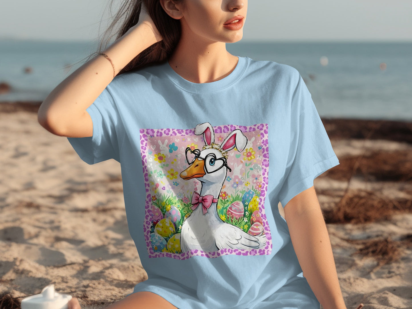 Cute Easter Themed Goose in Glasses Graphic T-shirt