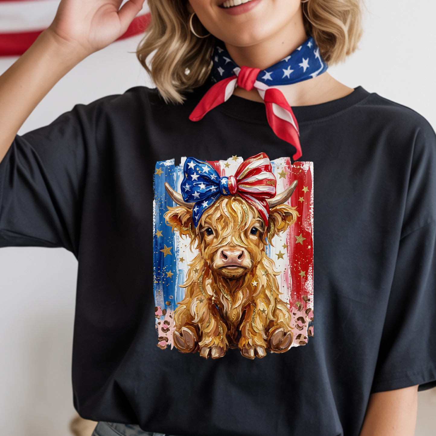 Patriotic 4th of July Highland Cow T-Shirt