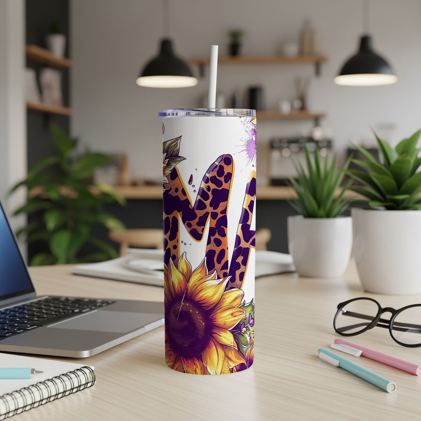 Leopard Print and Sunflower Design Tumbler for Travel