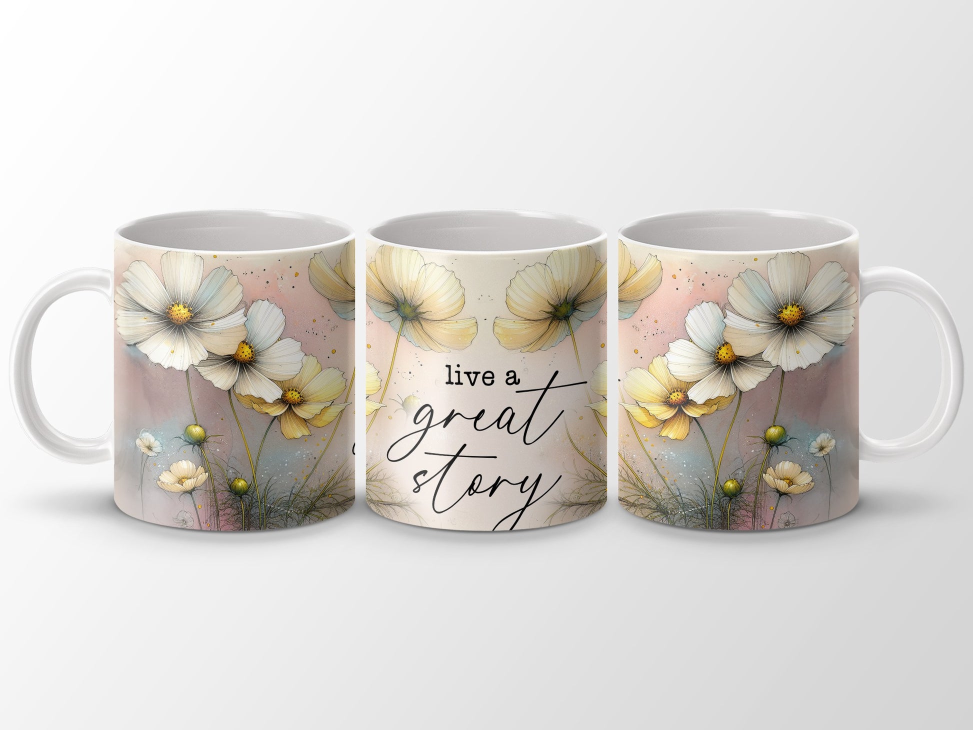 Watercolor Floral Live a Great Story Cosmos Mug product type