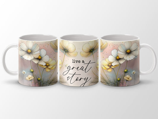 Watercolor Floral Live a Great Story Cosmos Mug product type
