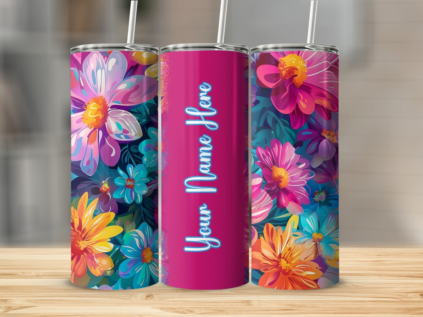 Vibrant Floral Design Your Name Drink Tumbler product type