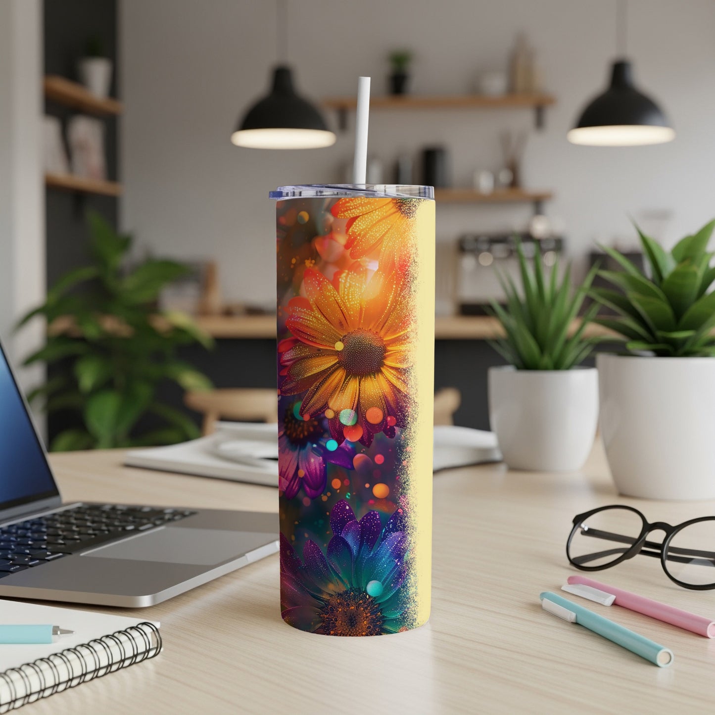 Colorful Flower Art Insulated Tumbler for Drinks