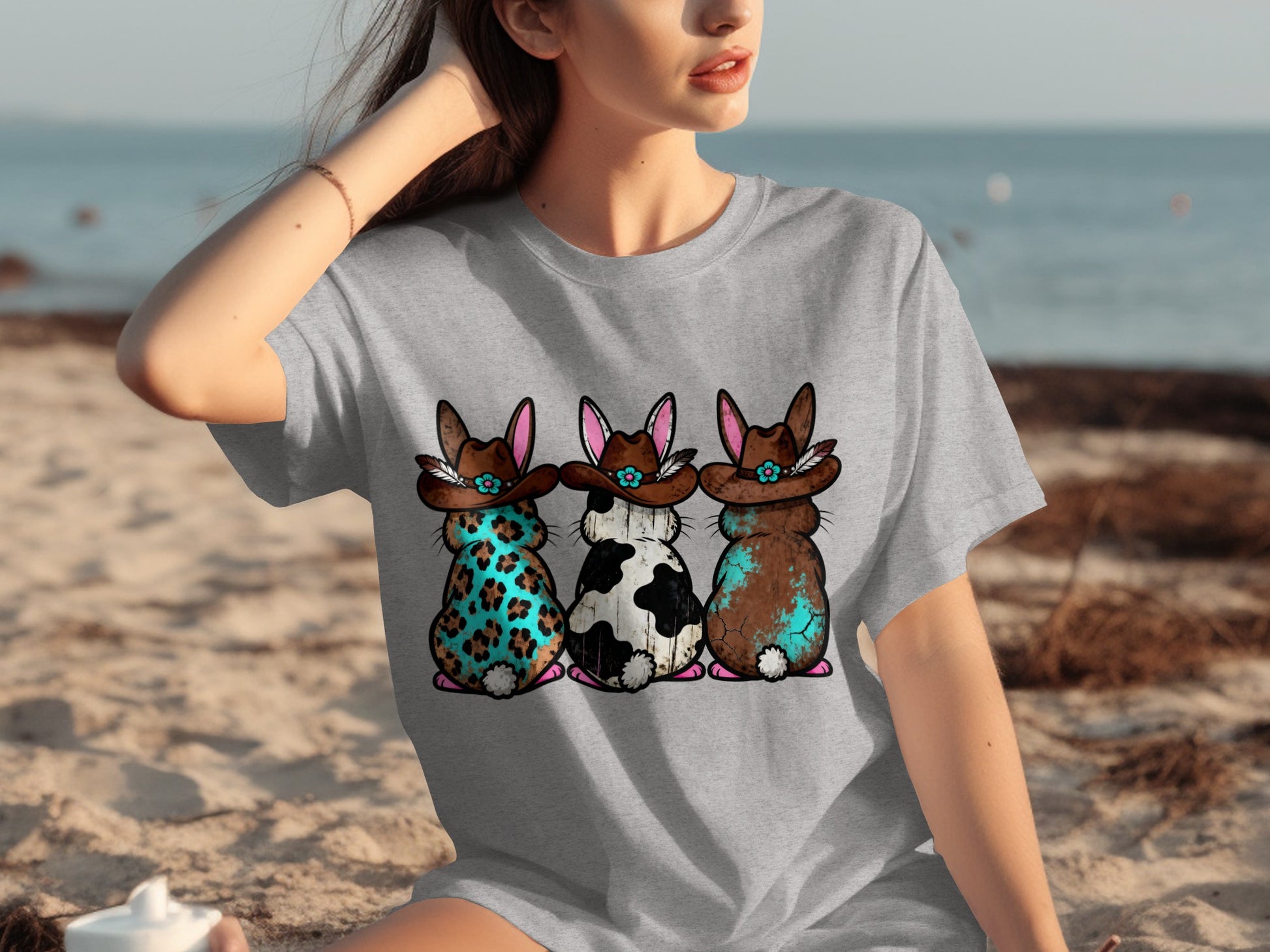 Cowboy Hats Adorned Colorful Bunnies Graphic Tee