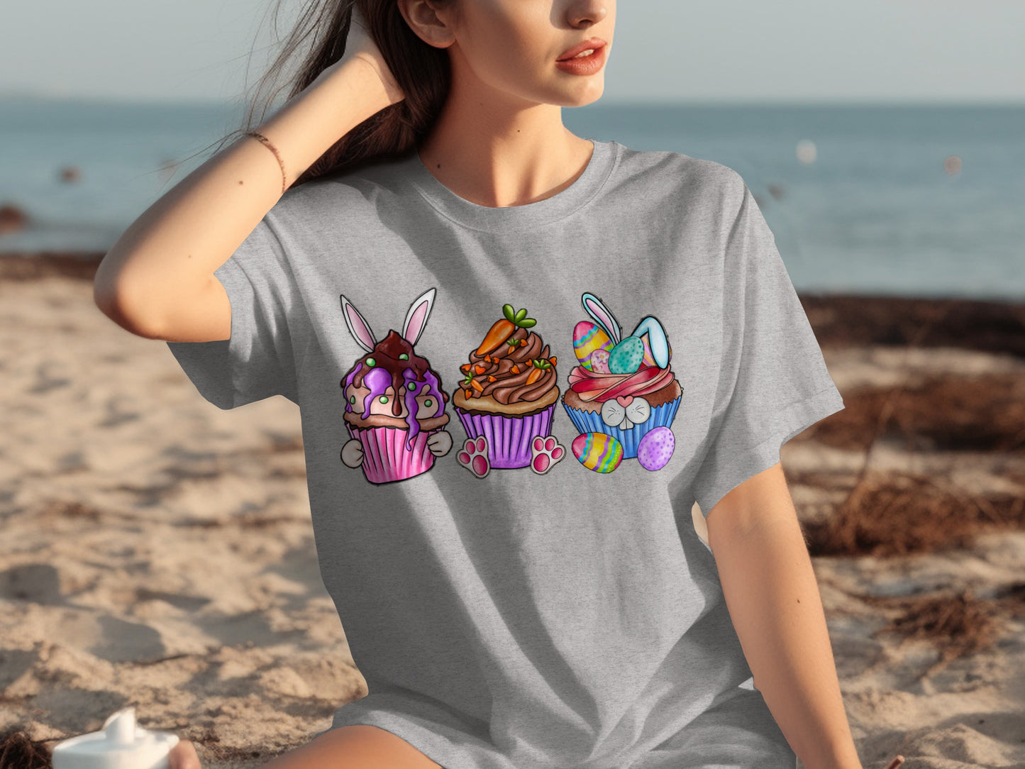 Cute Bunny Cupcakes Graphic T-Shirt Summer Apparel
