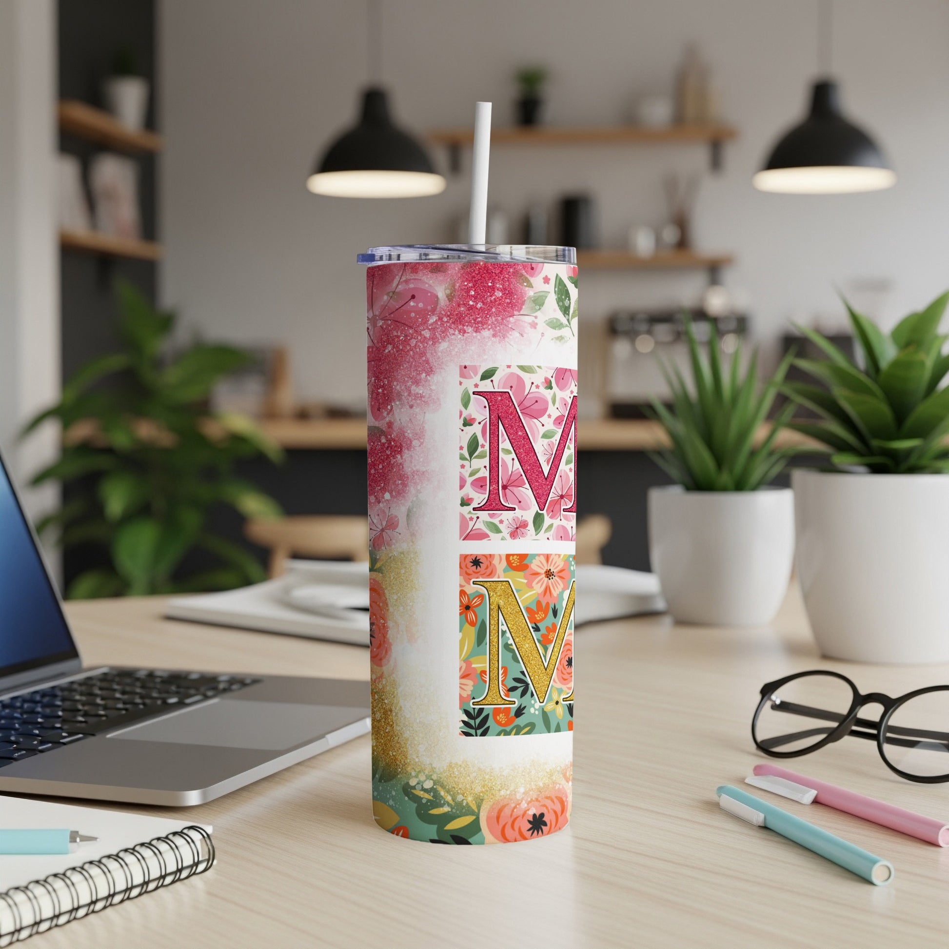 Colorful Floral Initial Design Tall Tumbler Product