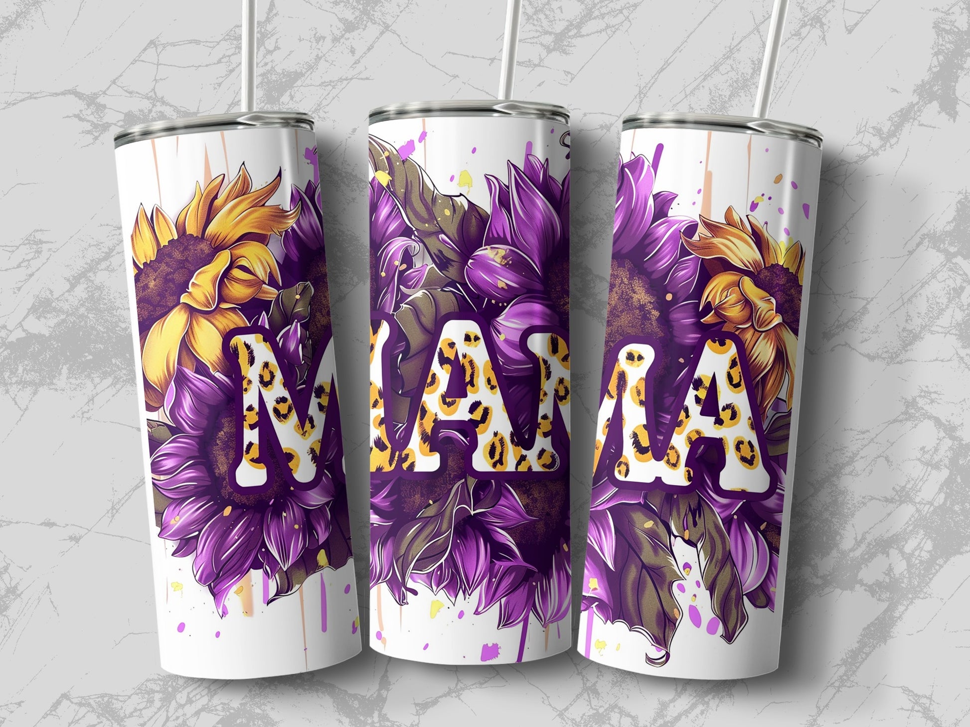 Sunflower and Leopard Mama Insulated Tumbler Cup