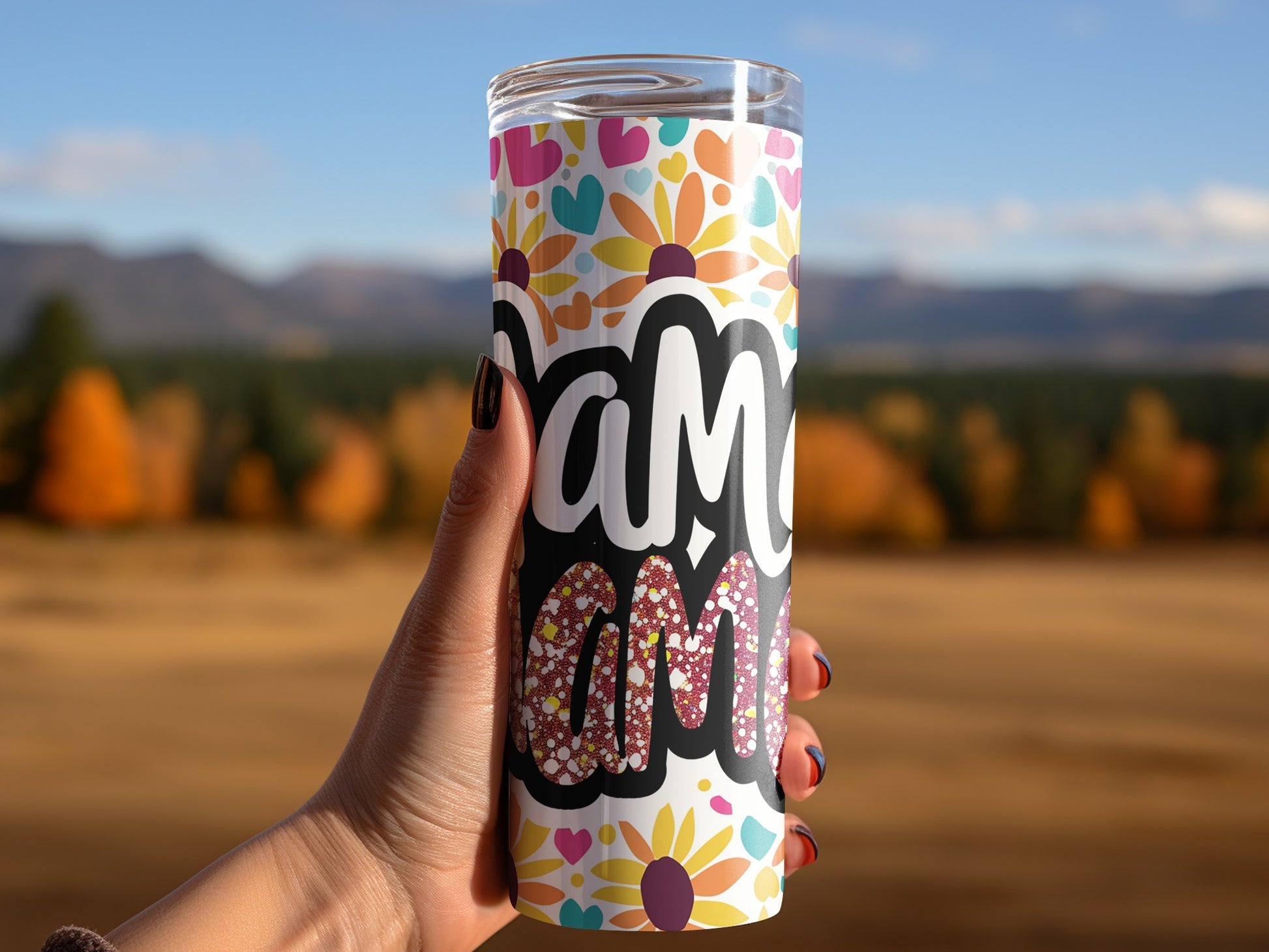Colorful Hearts and Flowers Travel Tumbler Cup