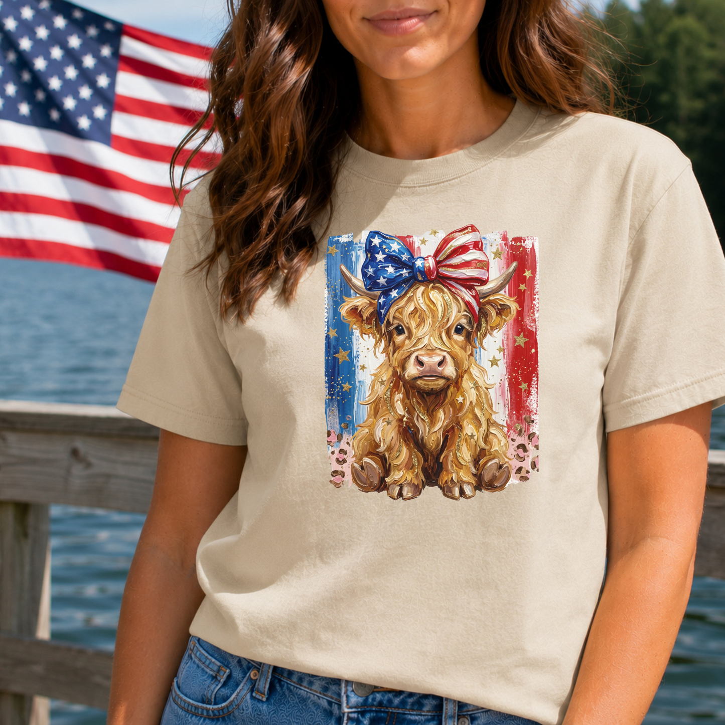 Patriotic 4th of July Highland Cow T-Shirt