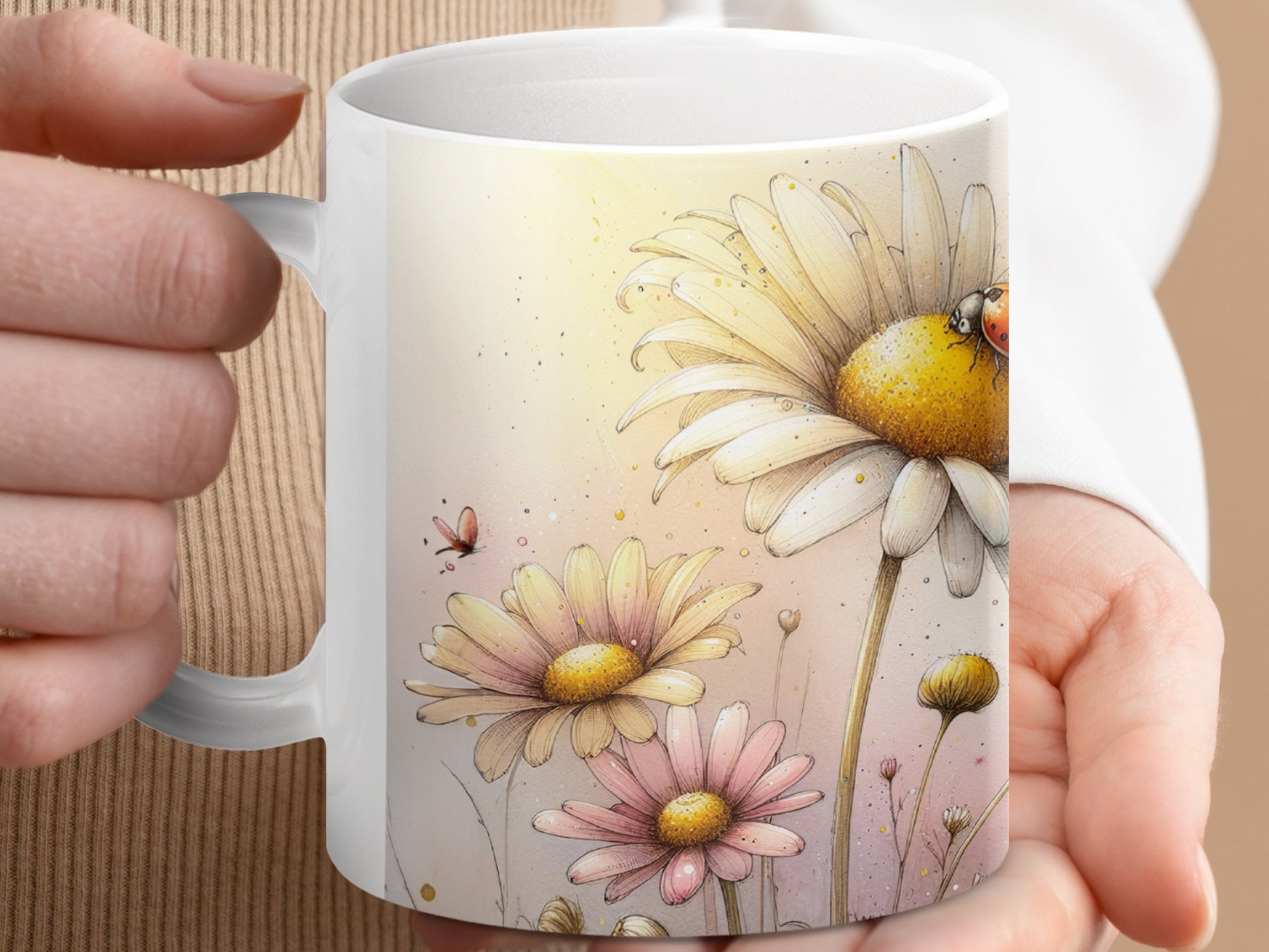Watercolor Daisy Ladybug Butterfly Garden Mug product type
Daisy
Flower
Floral
Ladybug
Butterfly
Nature
Garden
Spring
Summer
Pastel
Watercolor
Artistic
Gentle
Delicate
Drinkware
Beverage
Gift Idea
Unique Design
Botanical
Insect