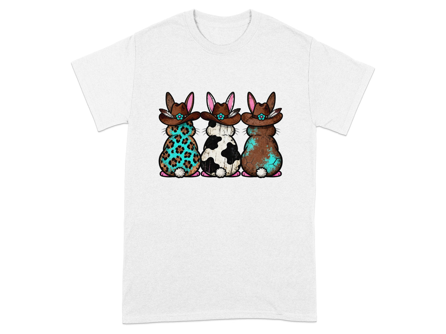 Cute Cowboy Bunnies Graphic Print T-Shirt Design