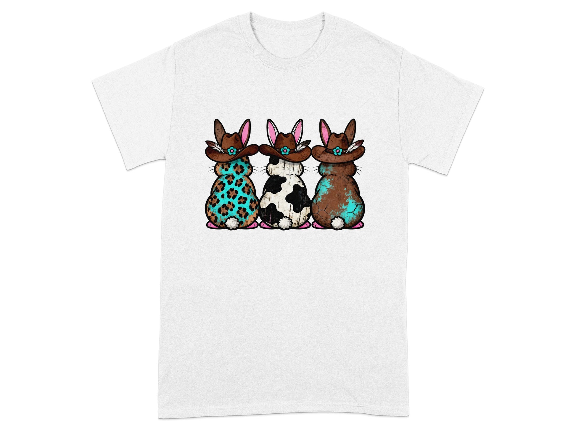 Cute Cowboy Bunnies Graphic Print T-Shirt Design