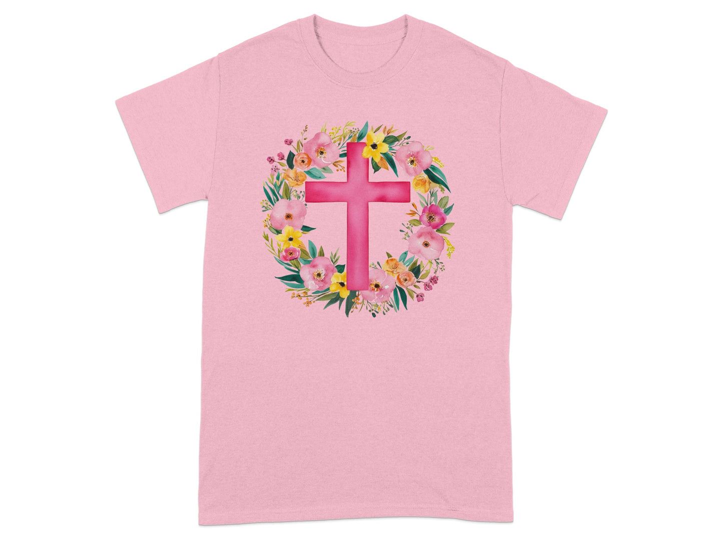 Pink Floral Cross Graphic T-Shirt for Sale Online