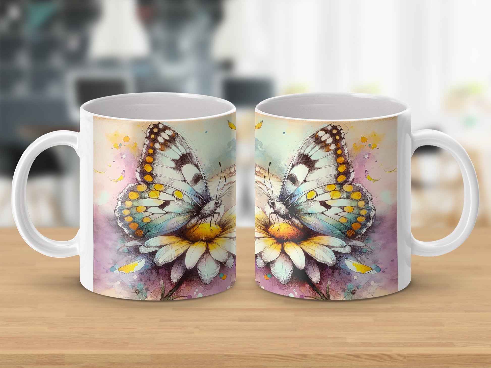 Artistic Watercolor Butterfly Flower Pattern Mug product type
Butterfly Mug
Flower Mug
Watercolor Art
Artistic Design
Coffee Cup
Tea Mug
Nature Inspired
Floral Pattern
Insect Design
Spring Mug
Summer Mug
Home Decor
Kitchenware Gift
Unique Gift
Drinkware
Daisy Flower
Pastel Colors
Vibrant Art
Beautiful Mug
Gift For Her