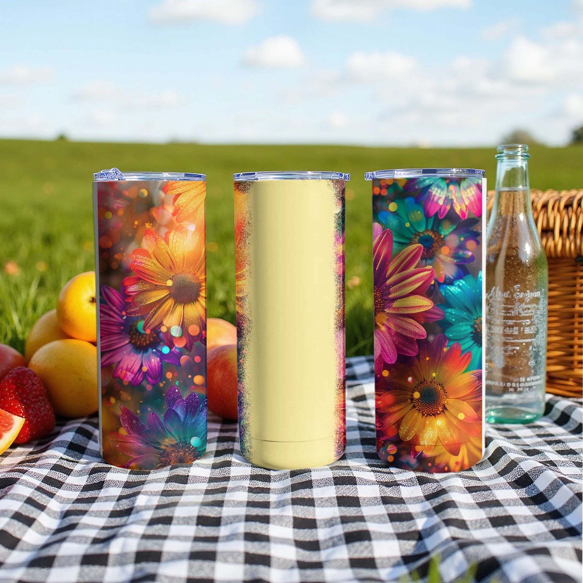 Vibrant Floral Design Insulated Tumbler for Outdoor Use