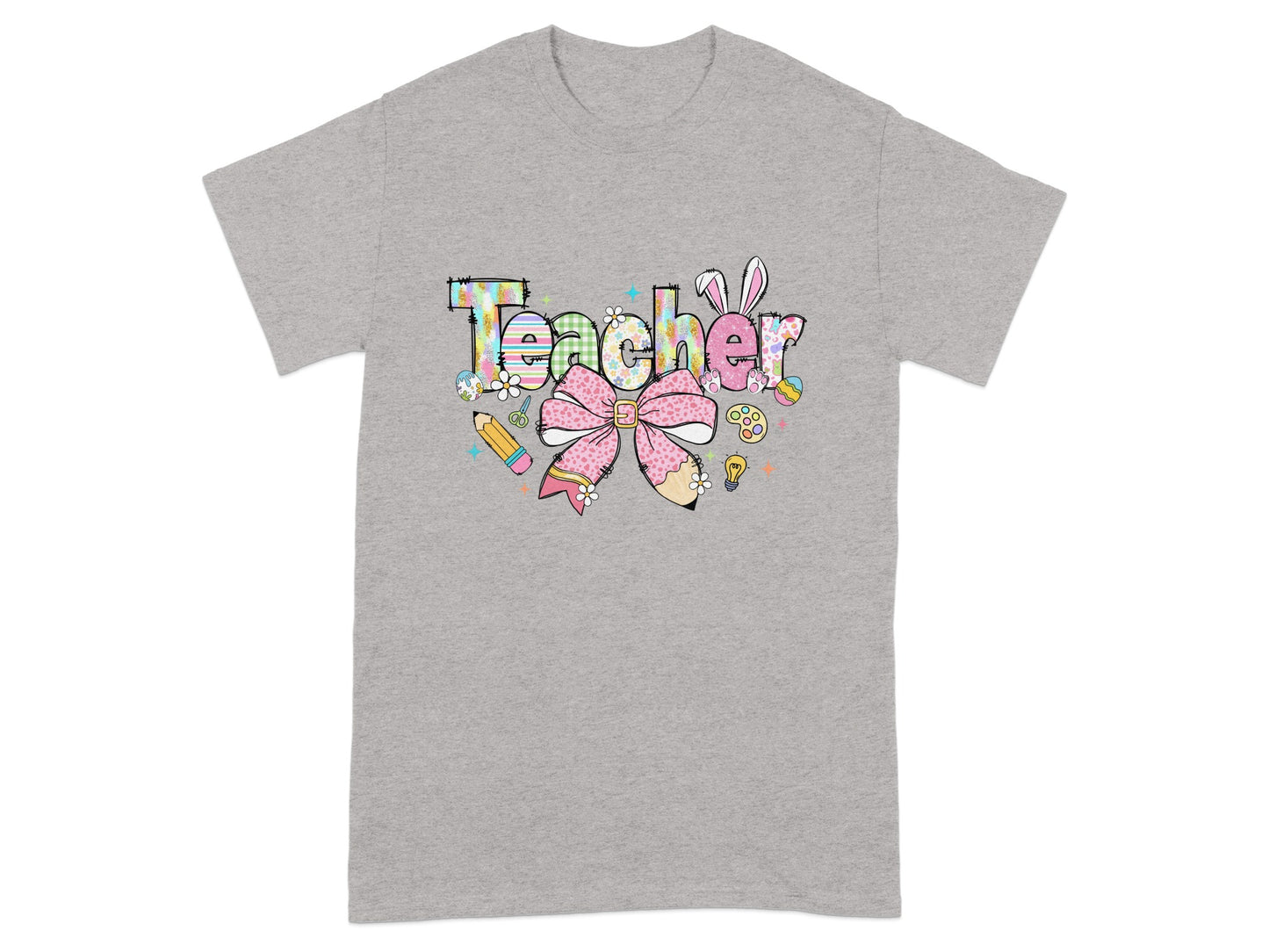 Colorful Teacher Design with Bow Graphic T-Shirt