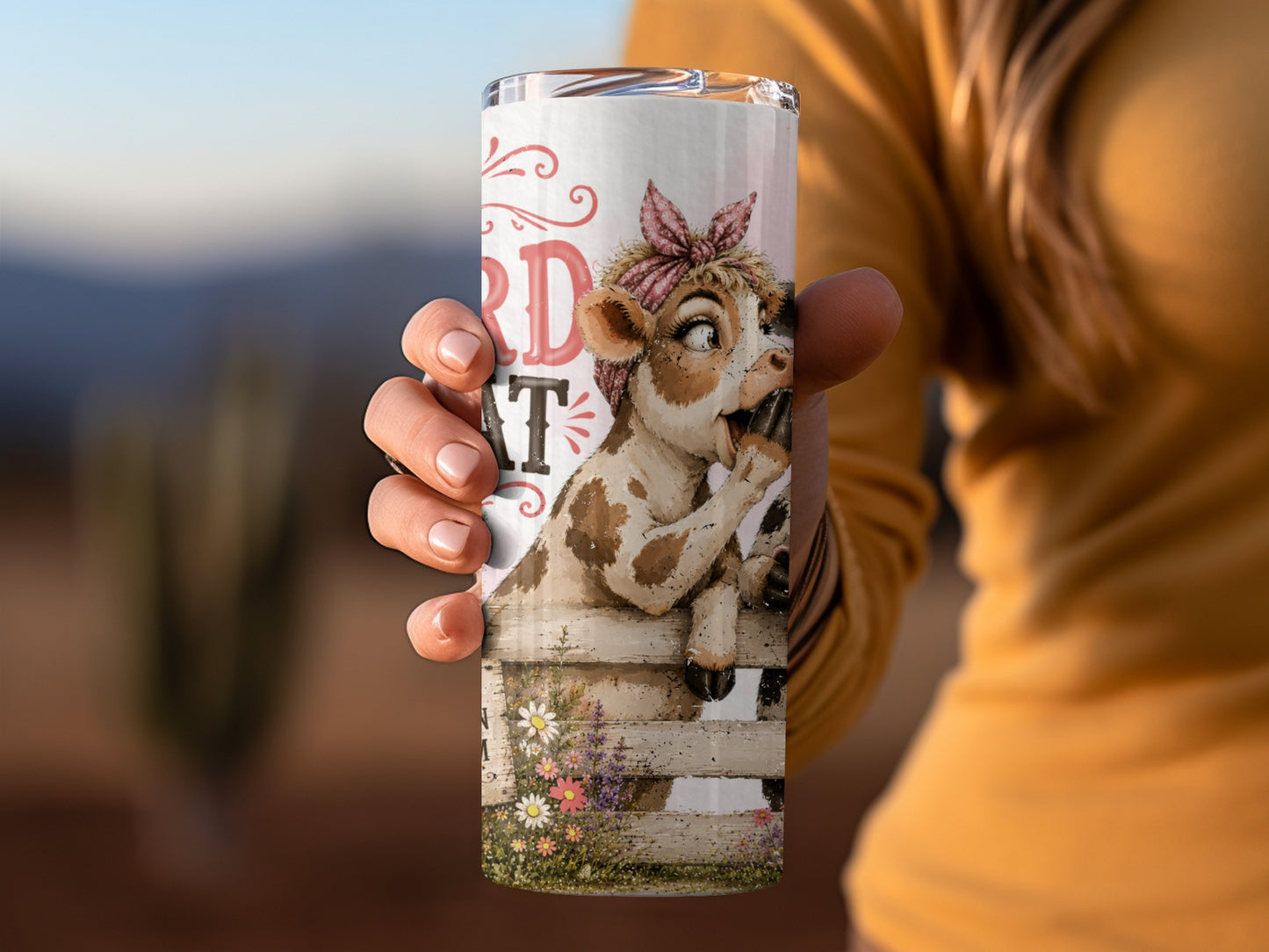 Tumbler with cow wearing bandana and text "LORD OF THE BARNYARD"
