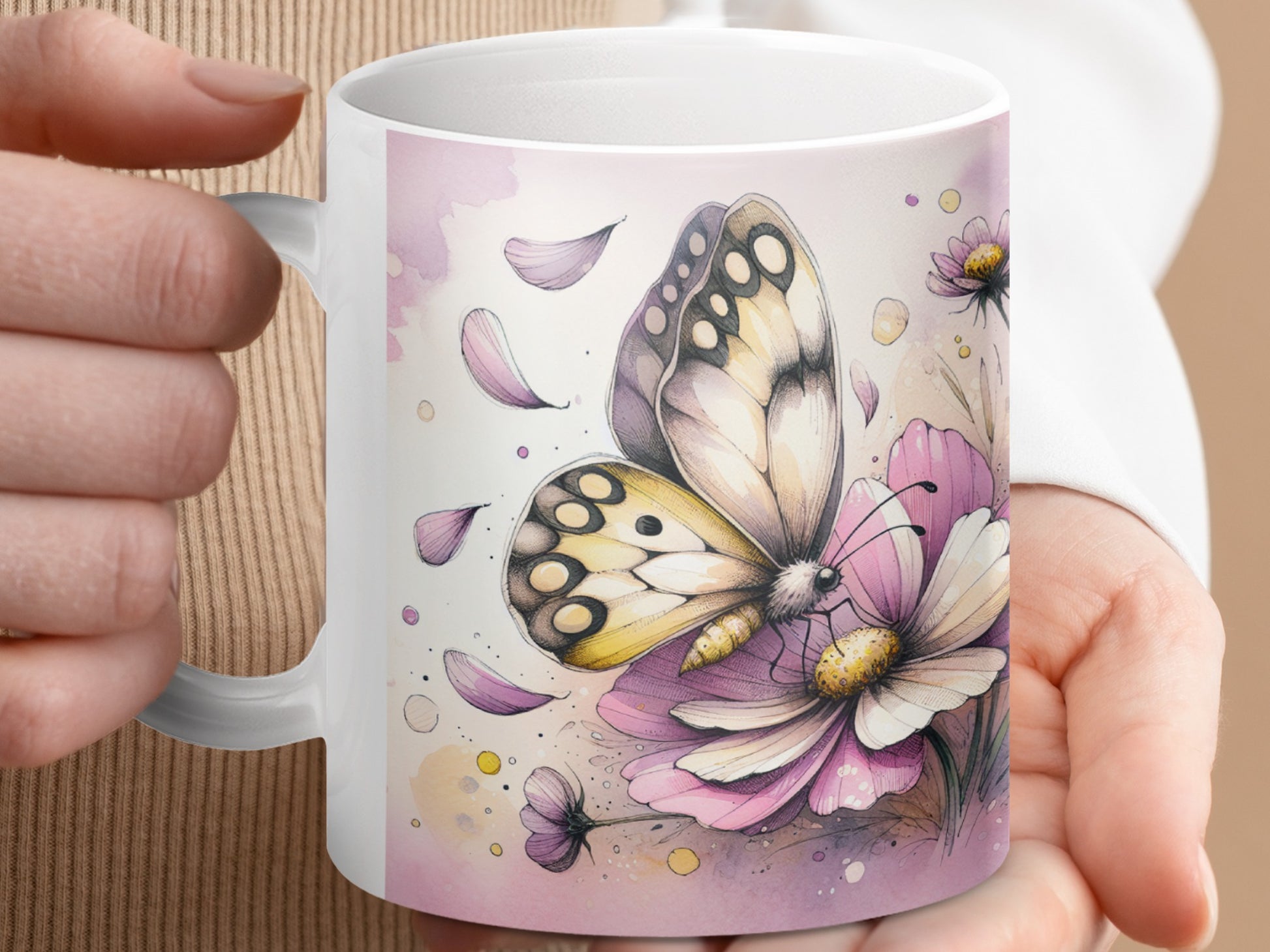 Butterfly Watercolor Art Pink Flower Garden Design Mug product type