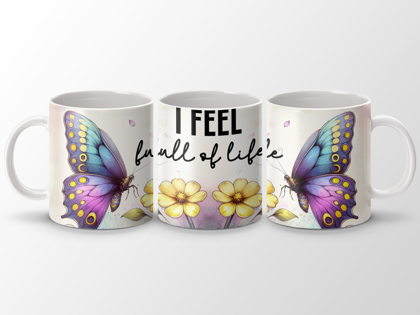 I FEEL full of life Butterfly Flowers product type
Butterfly
Yellow Flowers
Inspirational Quote
I Feel Full of Life
Colorful Design
Floral Butterfly
Nature Inspired
Positive Vibes
Gift Idea
Unique Mug
Coffee Mug
Tea Cup
Drinkware
Home Decor
Kitchenware
Statement Piece
Artistic Design
Watercolor Style
Happy Design
Daily Affirmation