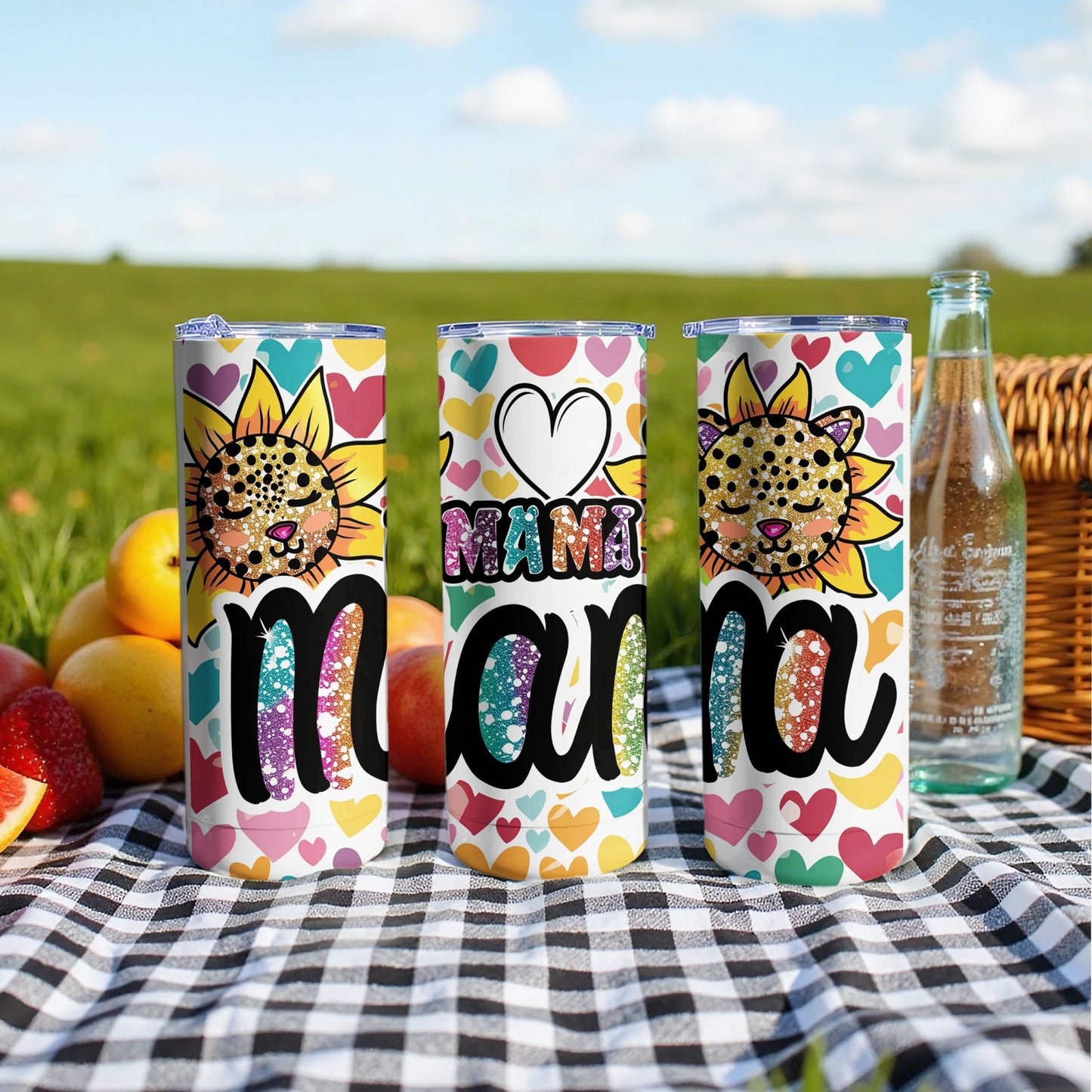 Colorful Leopard Sunflower Mama Design Tumbler Set