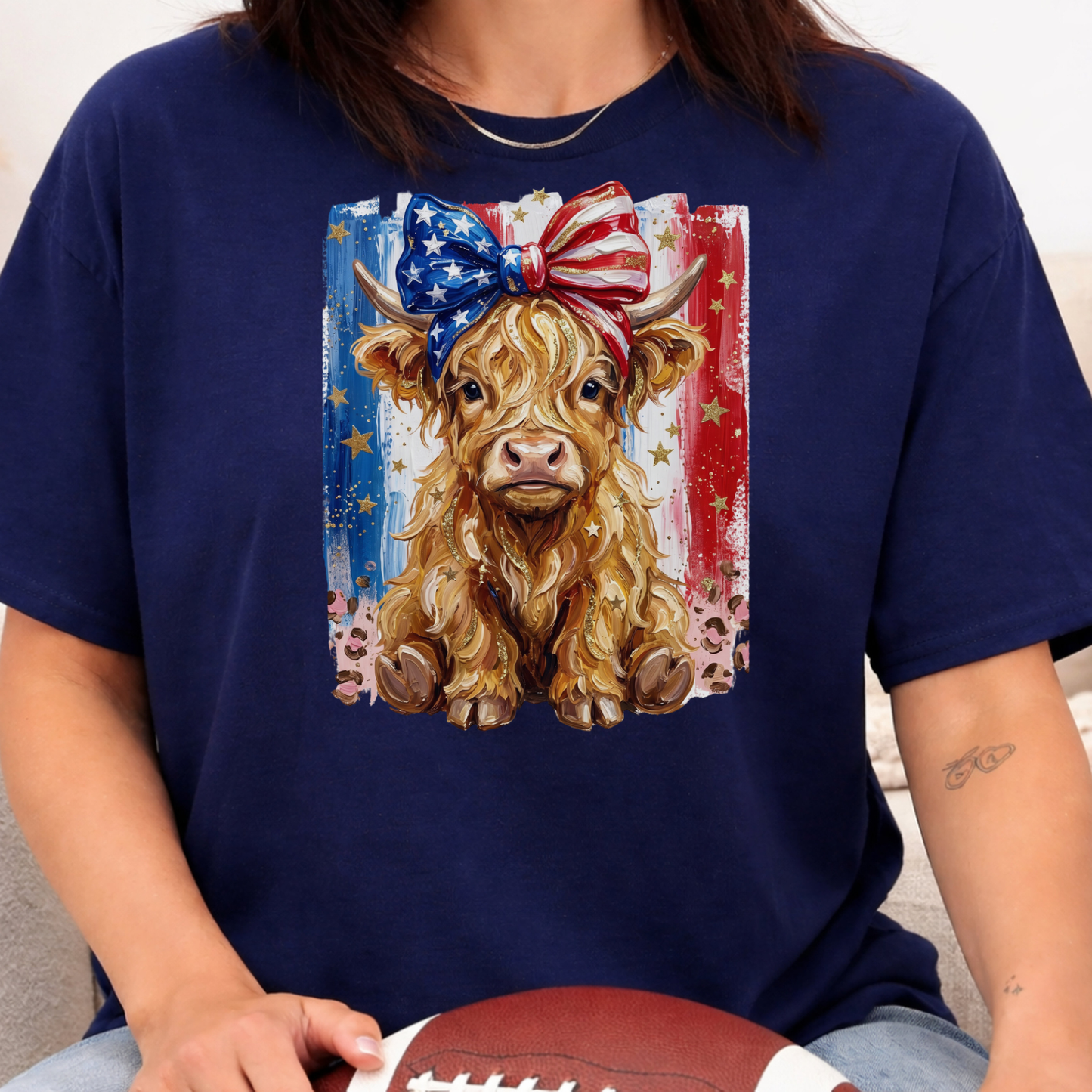 Patriotic 4th of July Highland Cow T-Shirt