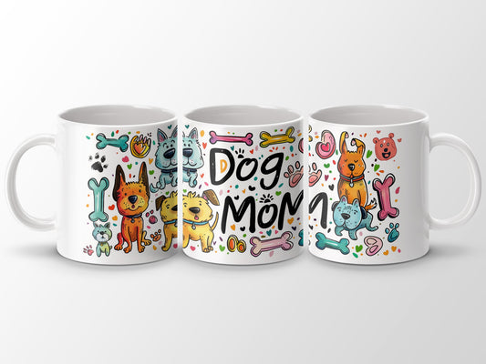 Dog Mom Cartoon Puppy Hearts Bones Paw Prints product type