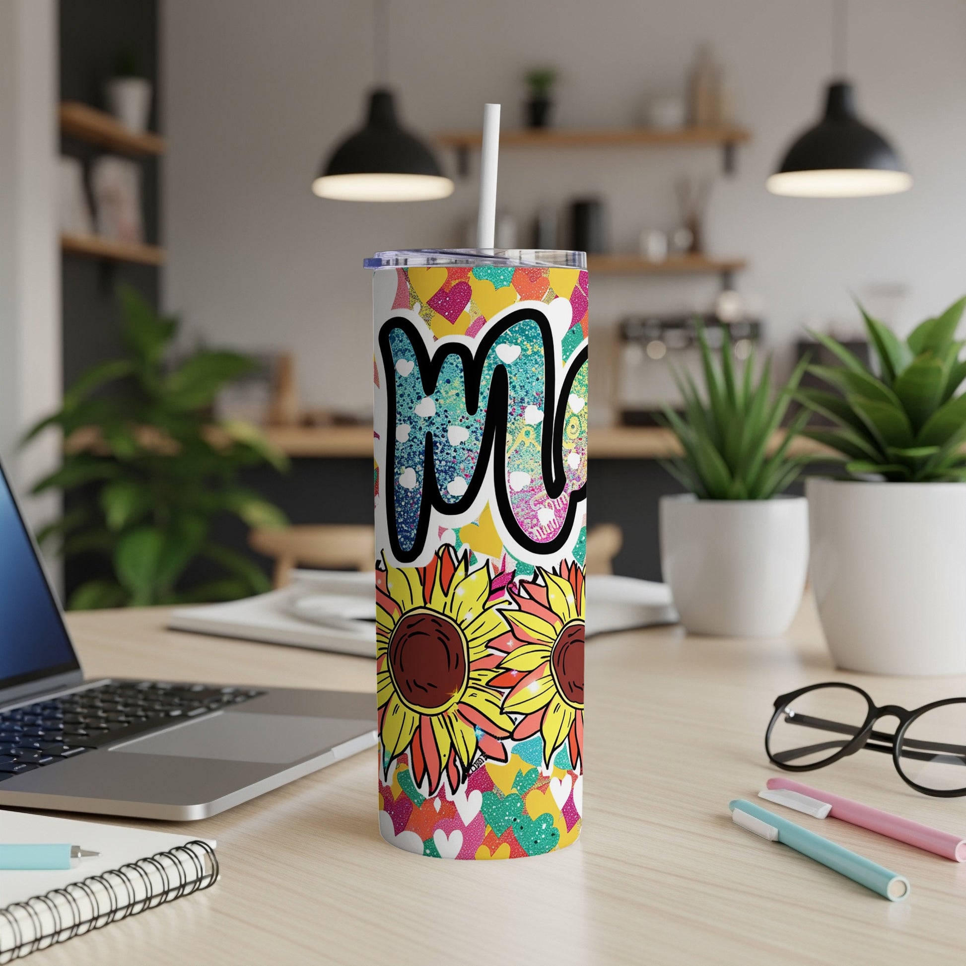 Colorful Sunflower and Heart Design Tumbler Cup