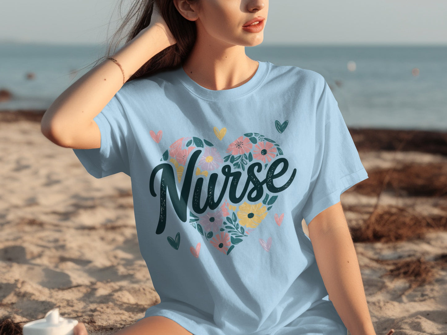 Nurse Heart Floral Design Graphic T-Shirt for Nurses