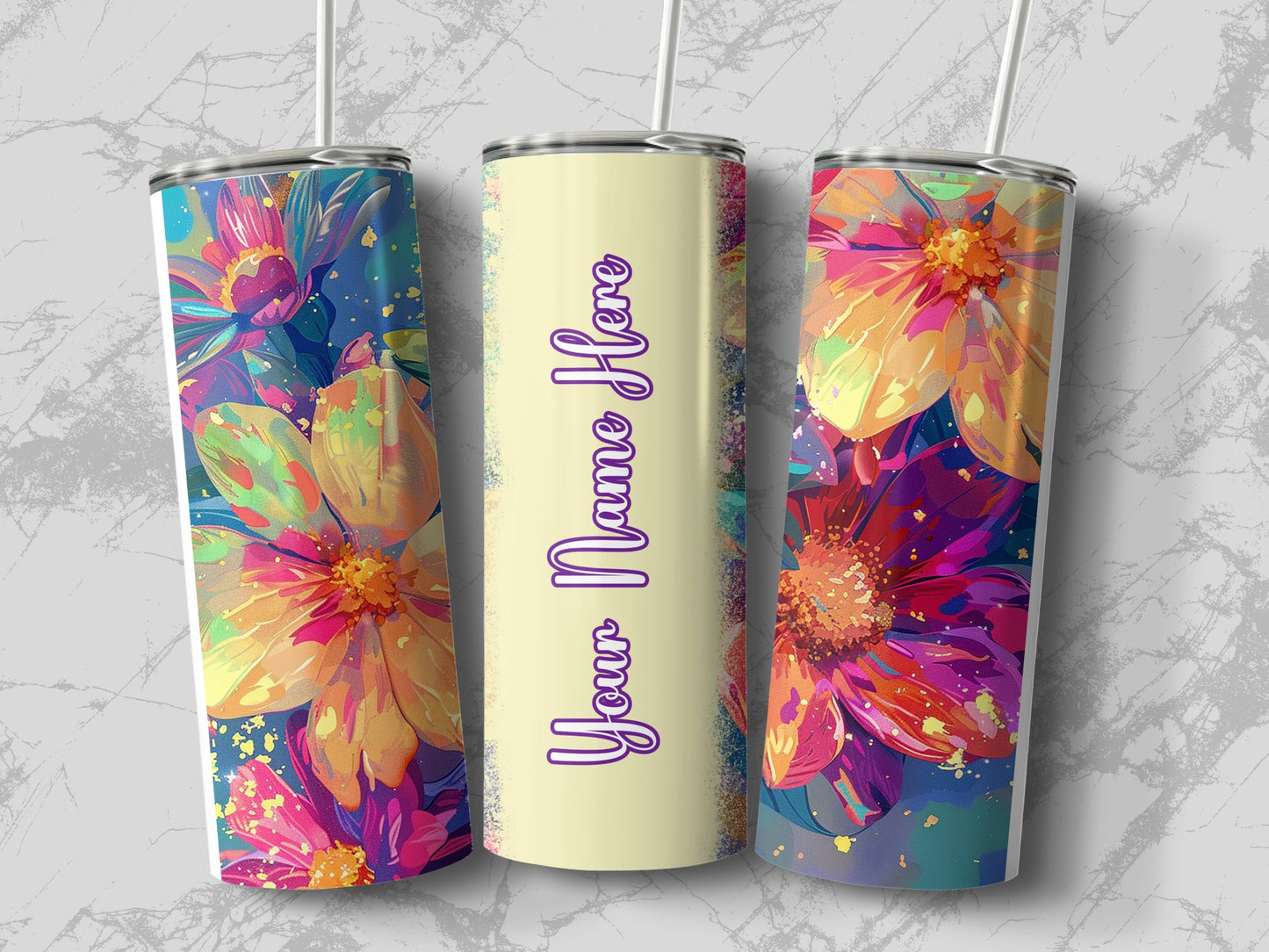 Vibrant Custom Floral Name Tumbler product type