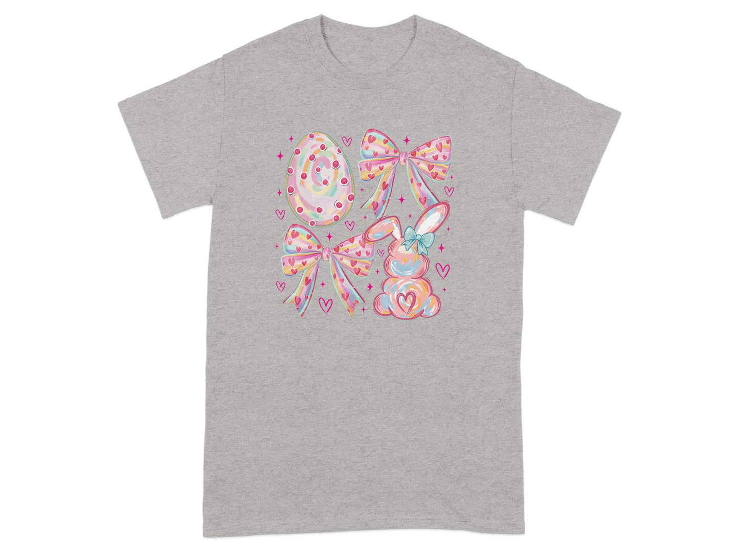 Whimsical Easter Bunny and Bows T-Shirt Design