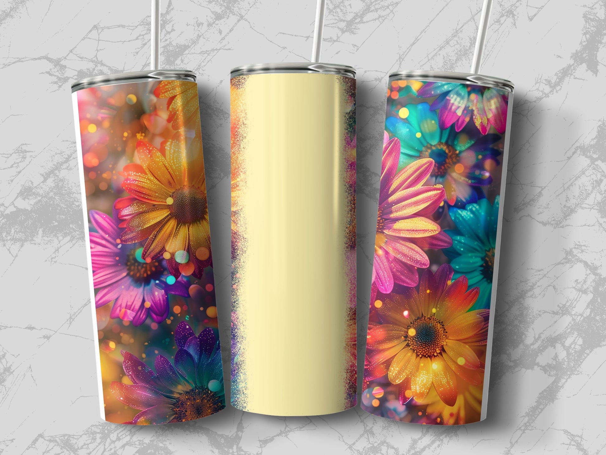 Bright Colorful Floral Design Stainless Steel Tumbler