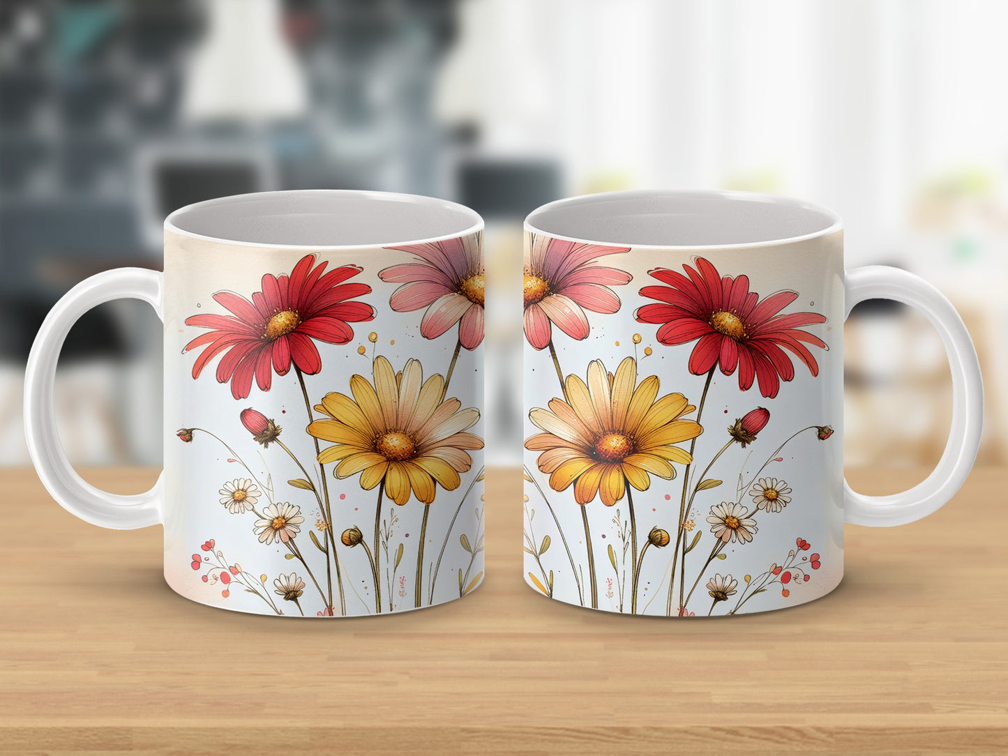 Artistic Floral Pattern Colorful Daisies Design Mug product type
