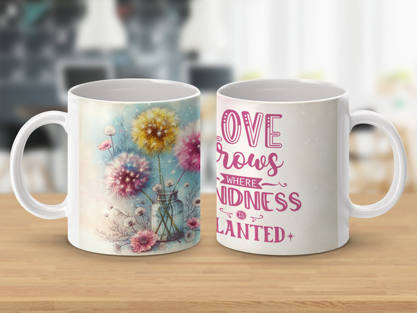 LOVE GROWS WHERE KINDNESS IS PLANTED Dandelions Floral Mug product type

Dandelion Floral, Inspirational Mug, Kindness Quote, Love Grows Design, Watercolor Flowers, Botanical Art, Positive Message, Flower Lover Gift, Unique Coffee Mug, Tea Lover Gift, Home Kitchen Decor, Spring Dandelions, Artistic Mug, Gift For Her, Motivational Drinkware, Nature Inspired, Pink Yellow Flowers, Beautiful Design, Everyday Mug, Thoughtful Gift