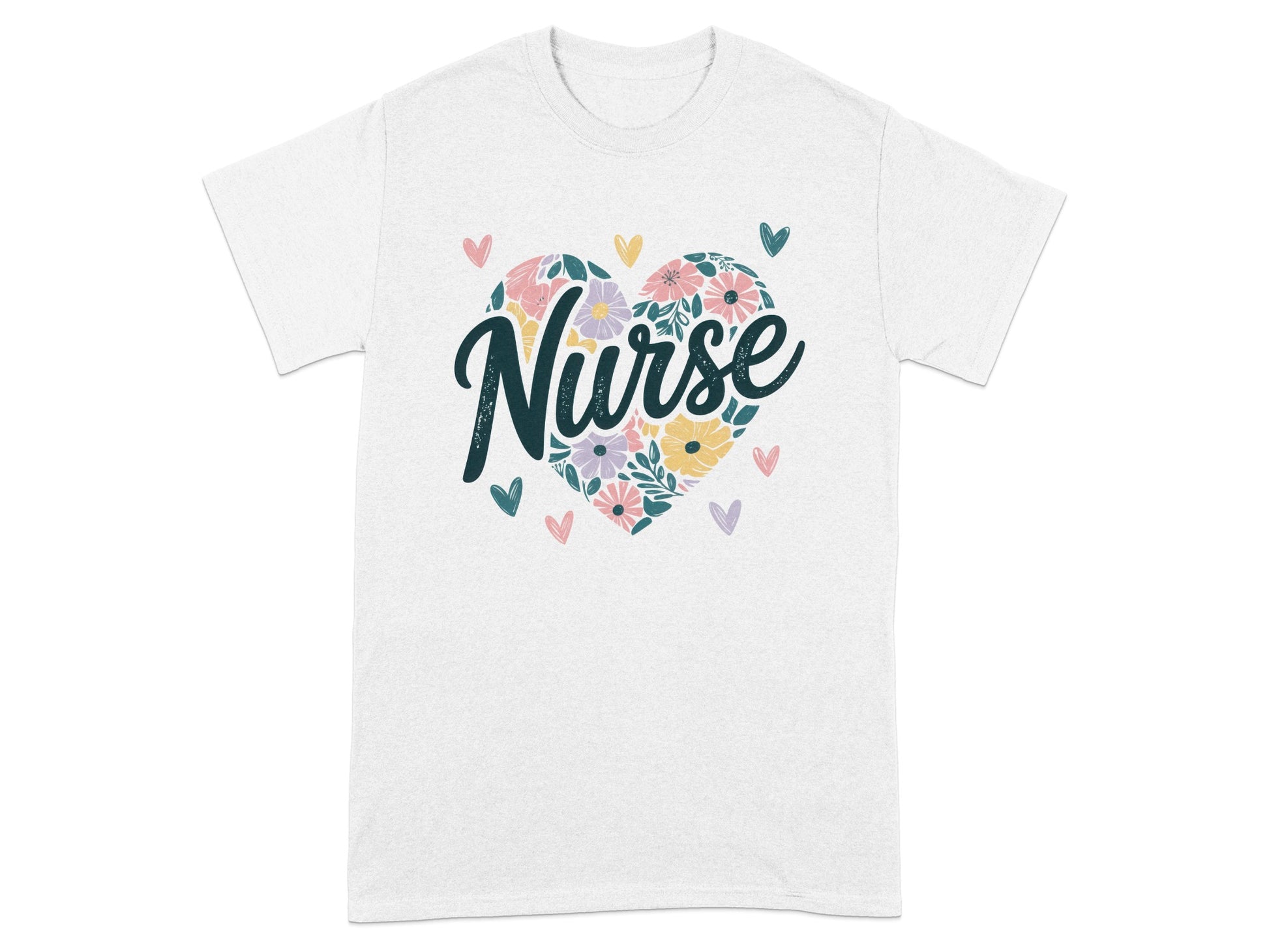 Floral Heart Nurse Design Short Sleeve Shirt