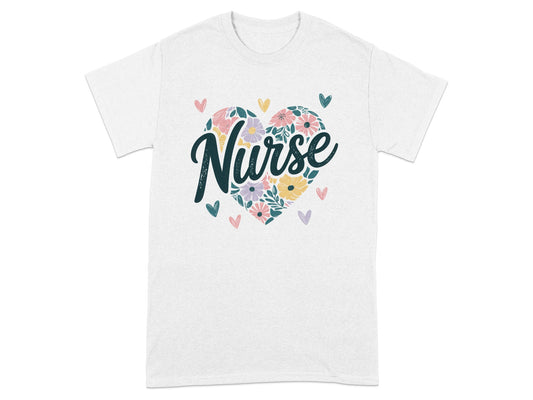 Floral Heart Nurse Design Short Sleeve Shirt