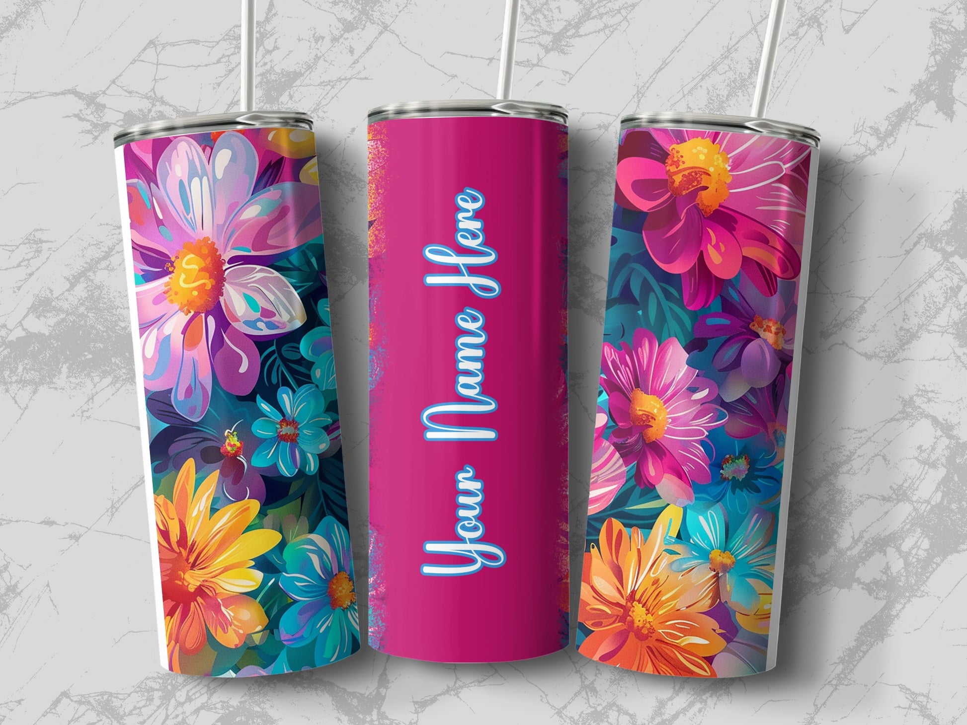 Personalized Colorful Floral Tumbler Your Name Here product type