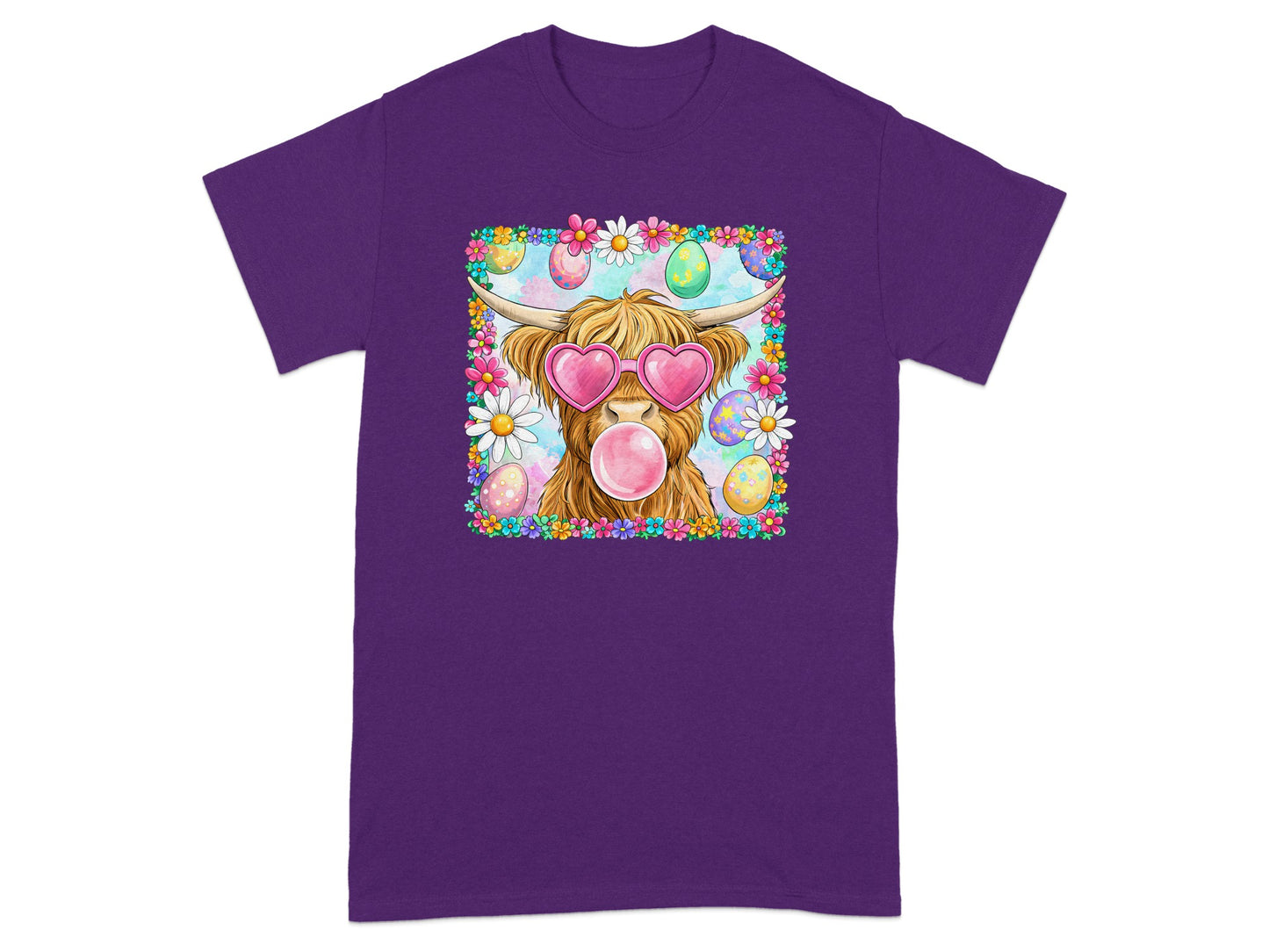 Colorful Cow with Heart Sunglasses and Flowers T-Shirt