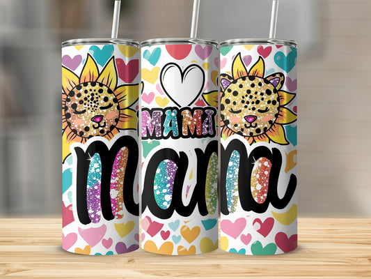 Colorful Mama Leopard Heart Flowers Tumbler