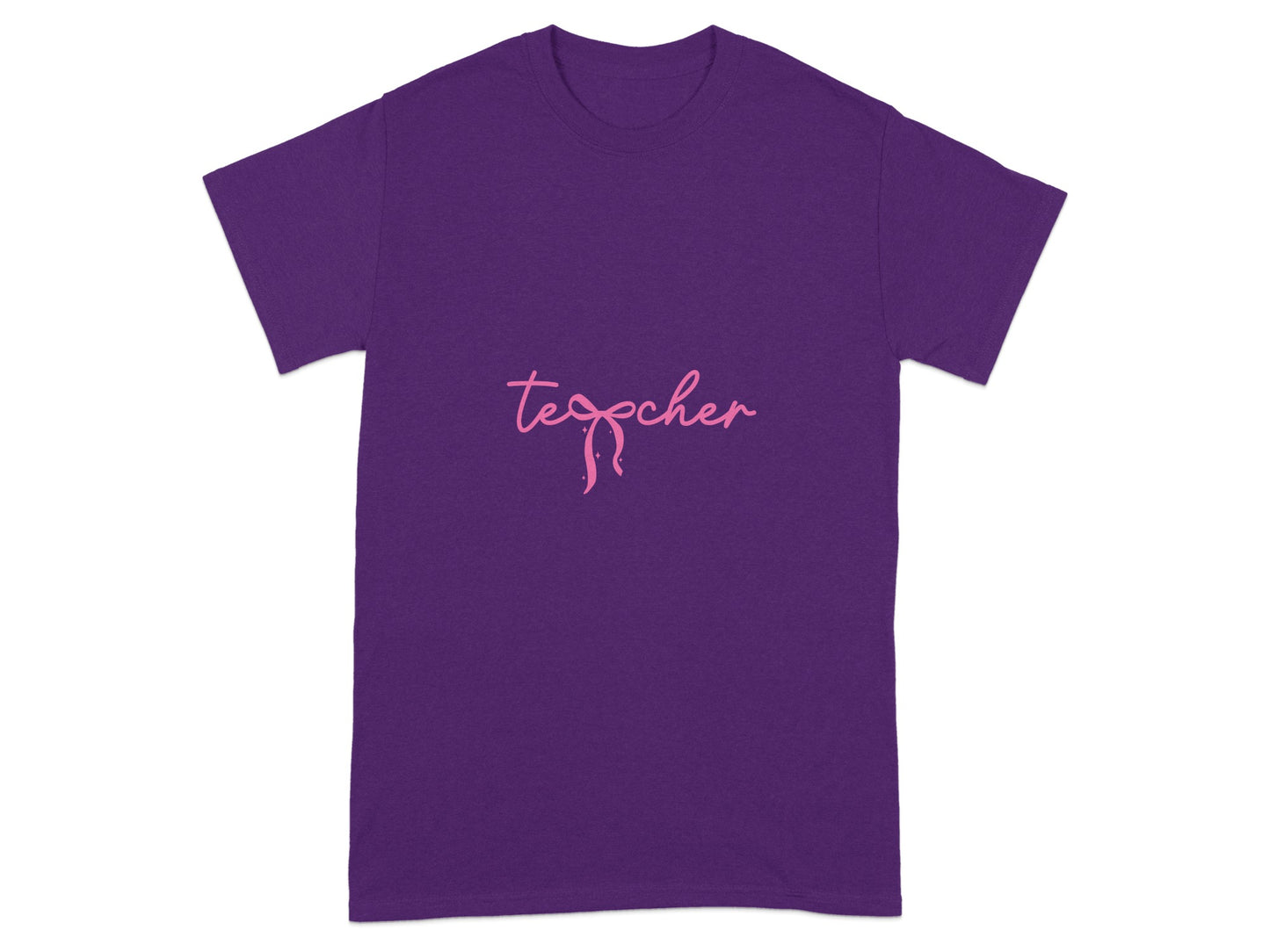 Purple T-shirt with Pink Teacher Text Graphic Design