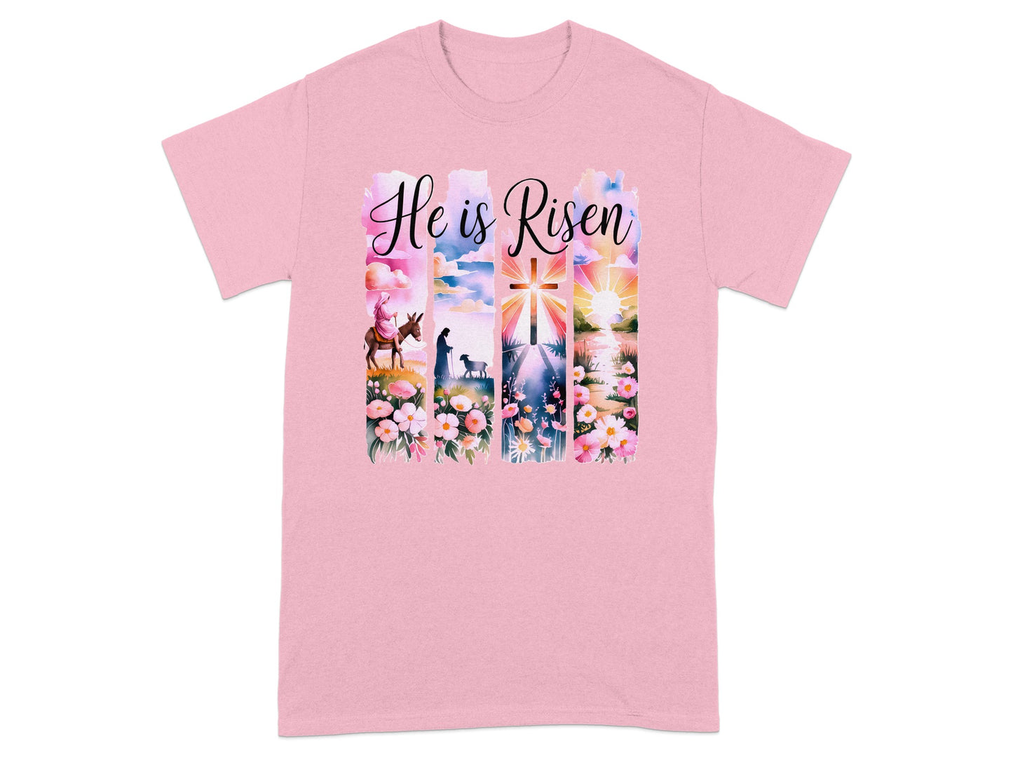 Inspirational He is Risen Pink Easter Graphic Shirt