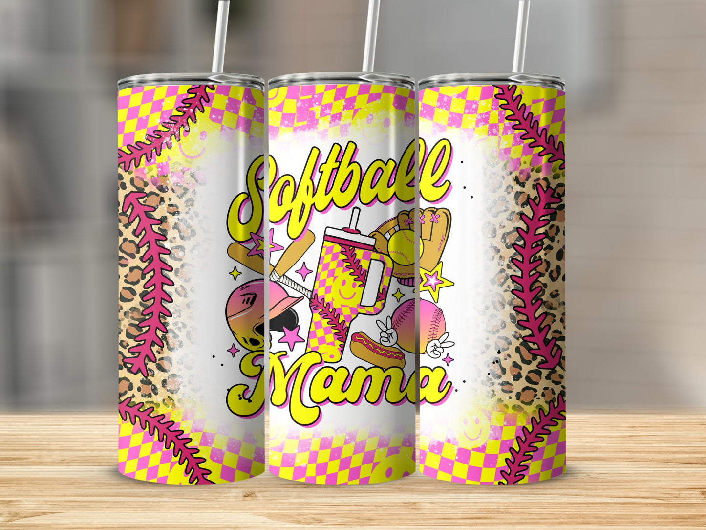 Softball Mama Tumbler With Leopard Print Pattern