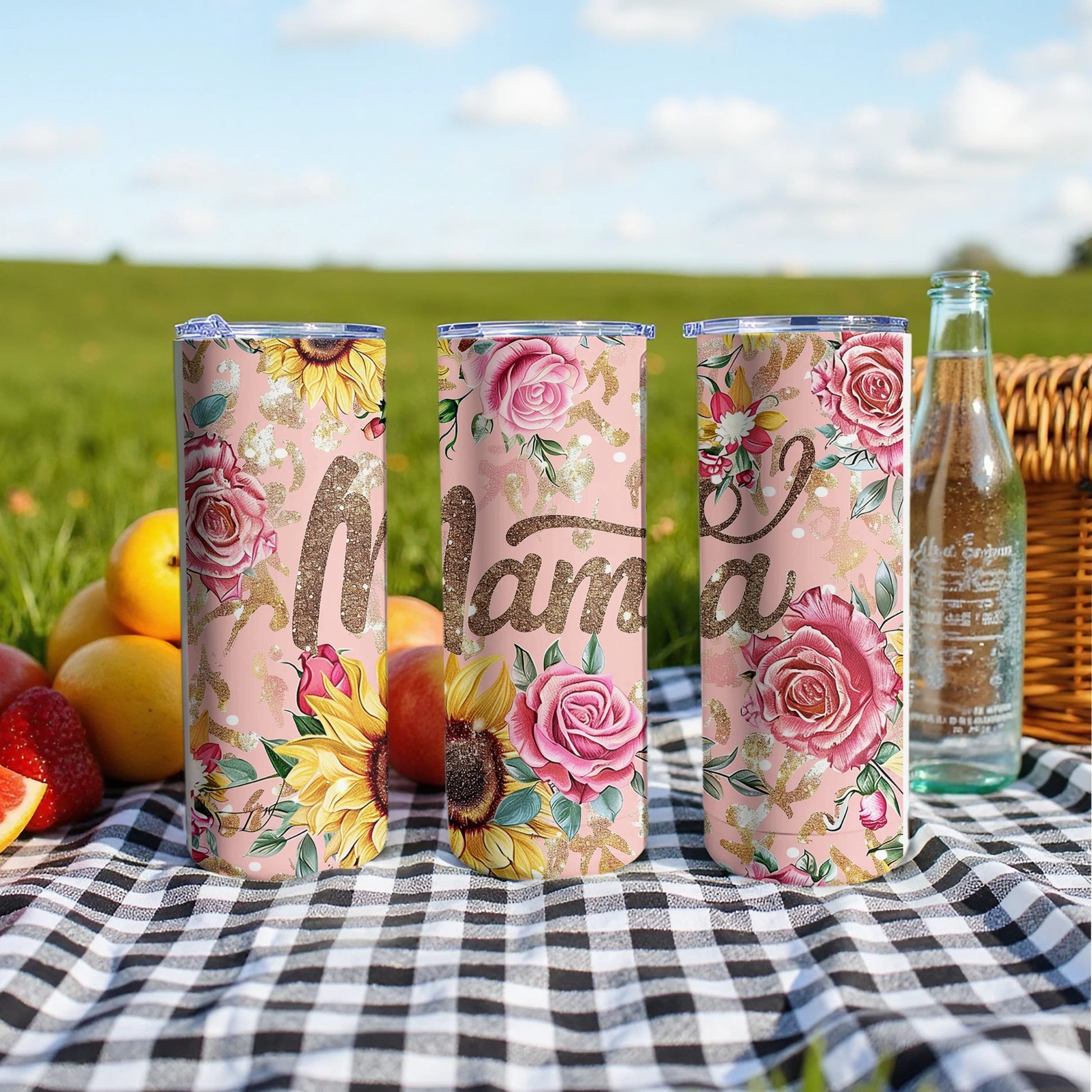 Floral Design Mama Themed Tumbler with Flowers